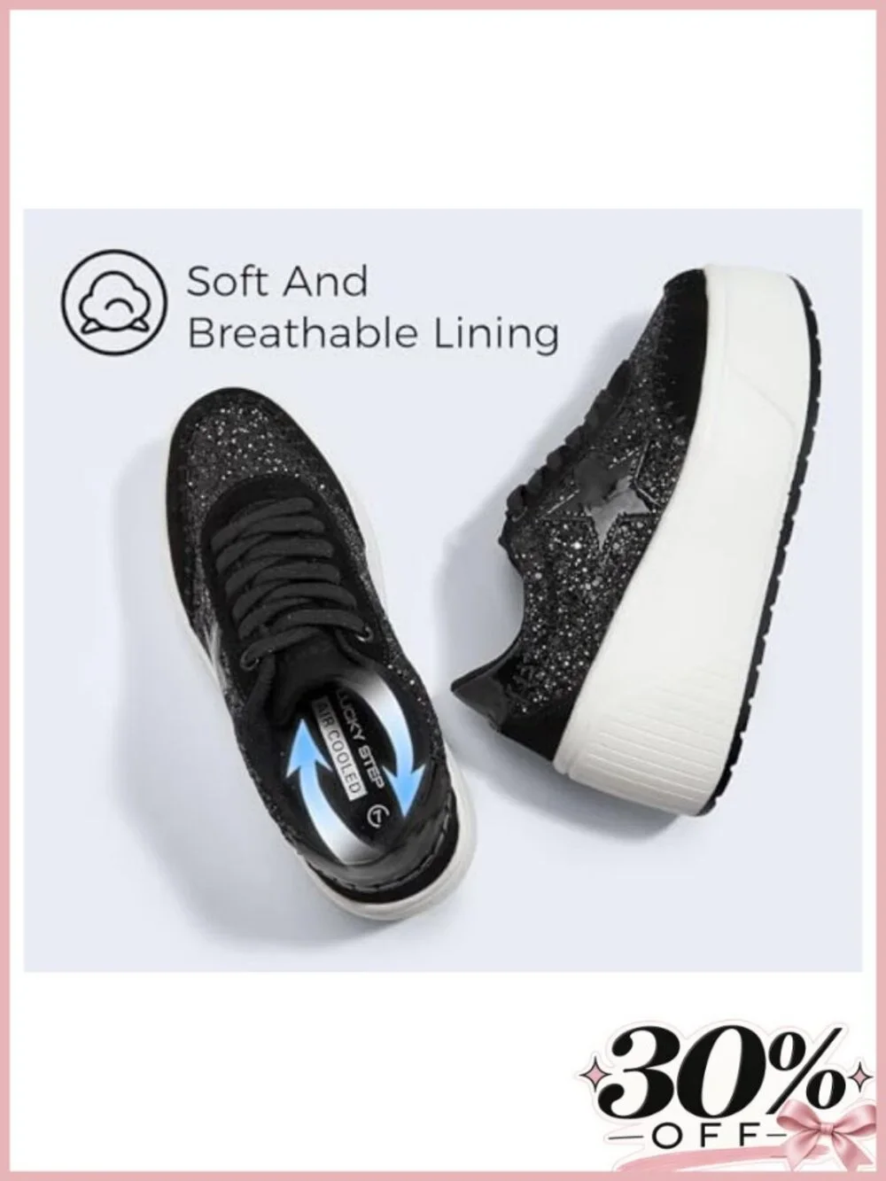 Women's Platform Chunky Sneakers Star Glitter Wedge Walking Shoes